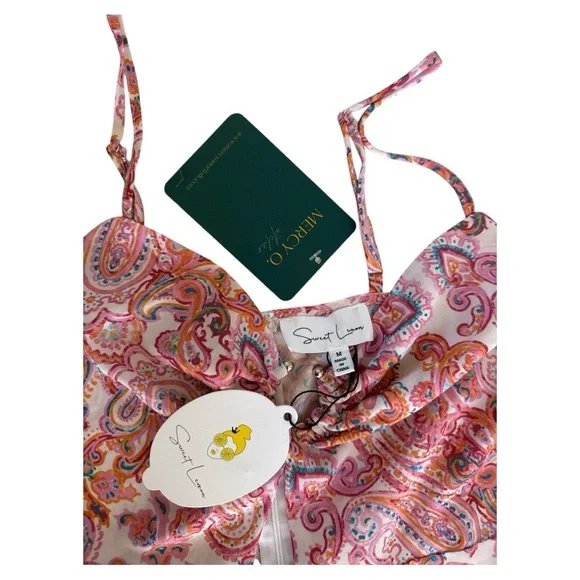 NWT Sweet Lemon baby pink paisley metal ring cutout jumpsuit size M - Picture 8 of 9